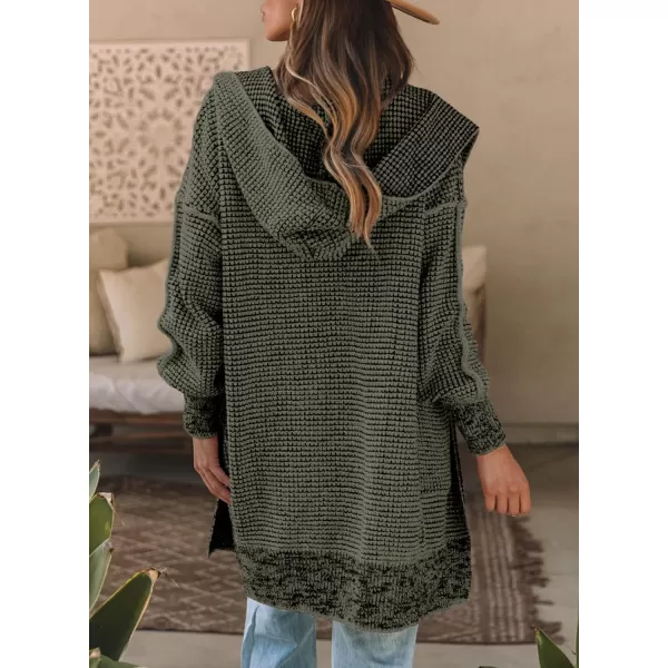 Sidefeel Womens Cardigan Sweaters Hooded Oversized Open Front Chunky Knit Plaid Sweater Coat Fall Fashion TopsGun Grey