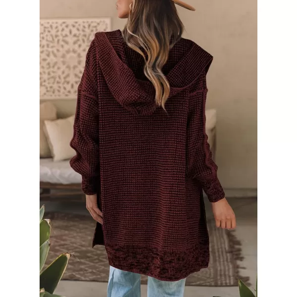 Sidefeel Womens Cardigan Sweaters Hooded Oversized Open Front Chunky Knit Plaid Sweater Coat Fall Fashion TopsRed