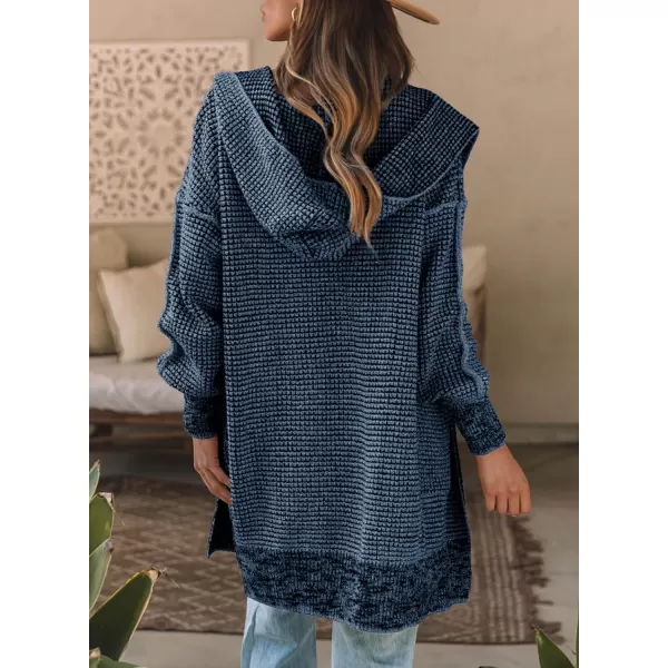 Sidefeel Womens Cardigan Sweaters Hooded Oversized Open Front Chunky Knit Plaid Sweater Coat Fall Fashion TopsSky Blue