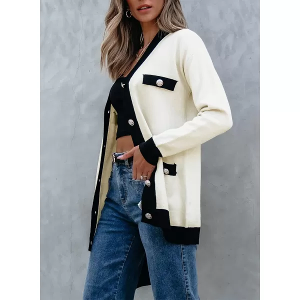 Sidefeel Womens Cardigan Sweaters Open Front Button Down Plaid Chunky Knit Jackets with PocketsApricot
