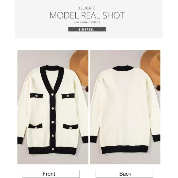 Sidefeel Womens Cardigan Sweaters Open Front Button Down Plaid Chunky Knit Jackets with PocketsApricot