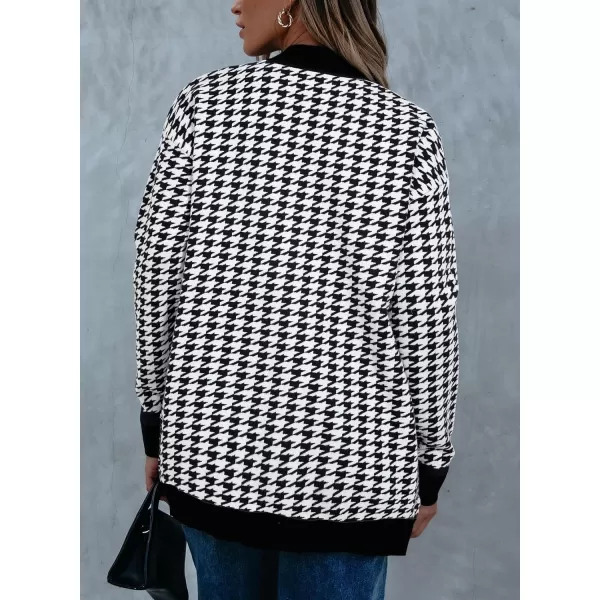 Sidefeel Womens Cardigan Sweaters Open Front Button Down Plaid Chunky Knit Jackets with PocketsBlack