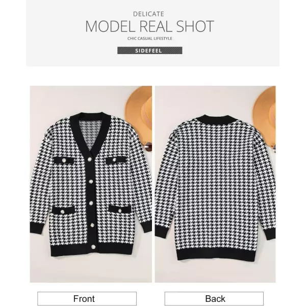 Sidefeel Womens Cardigan Sweaters Open Front Button Down Plaid Chunky Knit Jackets with PocketsBlack