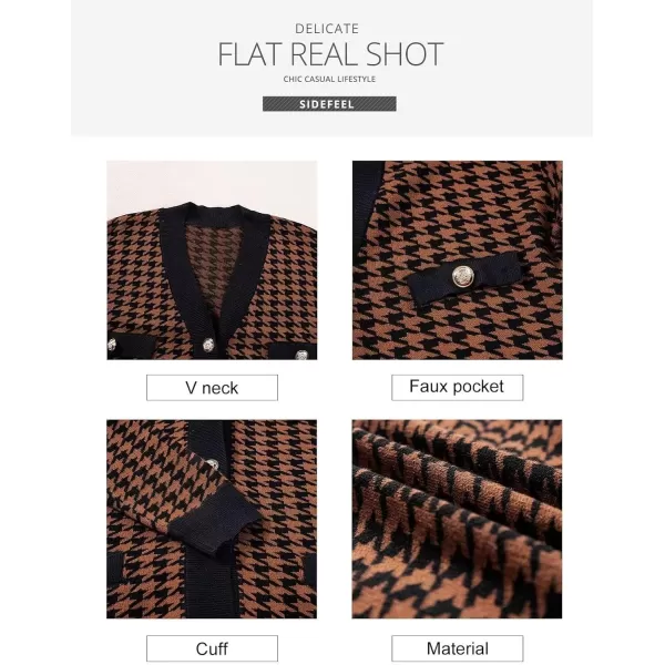 Sidefeel Womens Cardigan Sweaters Open Front Button Down Plaid Chunky Knit Jackets with PocketsBrown