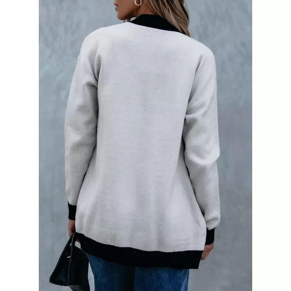 Sidefeel Womens Cardigan Sweaters Open Front Button Down Plaid Chunky Knit Jackets with PocketsGray
