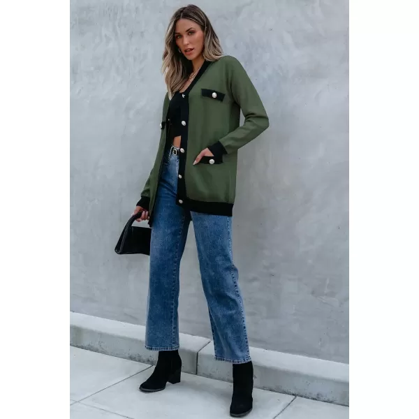 Sidefeel Womens Cardigan Sweaters Open Front Button Down Plaid Chunky Knit Jackets with PocketsGreen