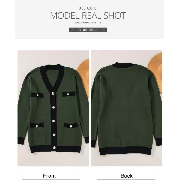 Sidefeel Womens Cardigan Sweaters Open Front Button Down Plaid Chunky Knit Jackets with PocketsGreen