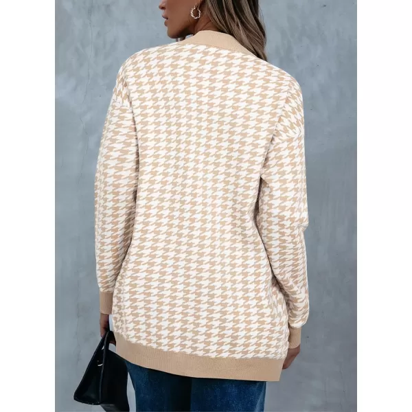 Sidefeel Womens Cardigan Sweaters Open Front Button Down Plaid Chunky Knit Jackets with PocketsKhaki