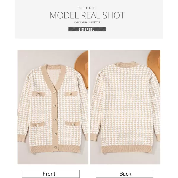 Sidefeel Womens Cardigan Sweaters Open Front Button Down Plaid Chunky Knit Jackets with PocketsKhaki