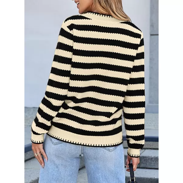 Sidefeel Womens Cardigan Sweaters Striped Open Front Button Down Knitted Coat Cropped Fall Fashion OutwearApricot Stripe