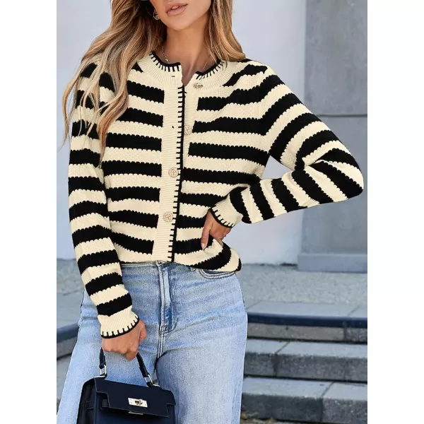 Sidefeel Womens Cardigan Sweaters Striped Open Front Button Down Knitted Coat Cropped Fall Fashion OutwearApricot Stripe