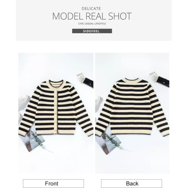 Sidefeel Womens Cardigan Sweaters Striped Open Front Button Down Knitted Coat Cropped Fall Fashion OutwearApricot Stripe