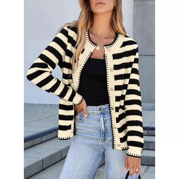 Sidefeel Womens Cardigan Sweaters Striped Open Front Button Down Knitted Coat Cropped Fall Fashion OutwearApricot Stripe