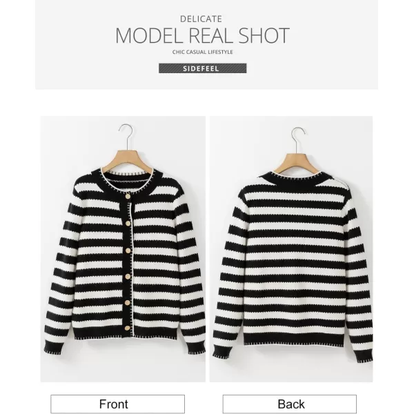 Sidefeel Womens Cardigan Sweaters Striped Open Front Button Down Knitted Coat Cropped Fall Fashion OutwearBlack Stripe