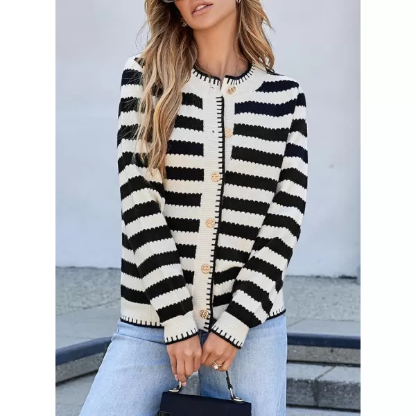 Sidefeel Womens Cardigan Sweaters Striped Open Front Button Down Knitted Coat Cropped Fall Fashion OutwearBlack Stripe