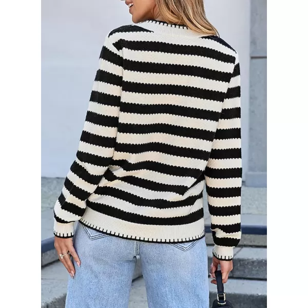 Sidefeel Womens Cardigan Sweaters Striped Open Front Button Down Knitted Coat Cropped Fall Fashion OutwearBlack Stripe