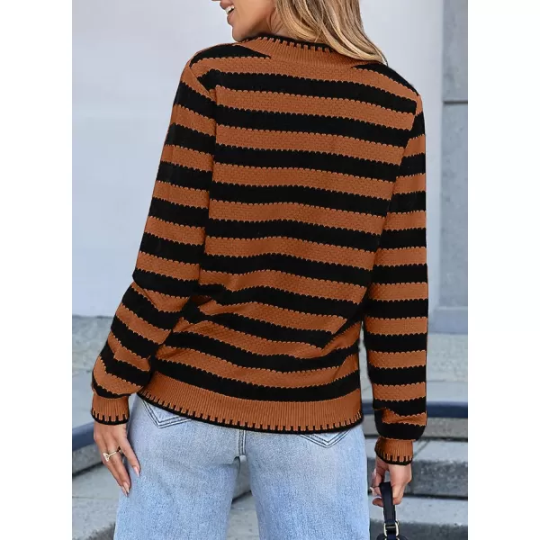 Sidefeel Womens Cardigan Sweaters Striped Open Front Button Down Knitted Coat Cropped Fall Fashion OutwearBrown Stripe