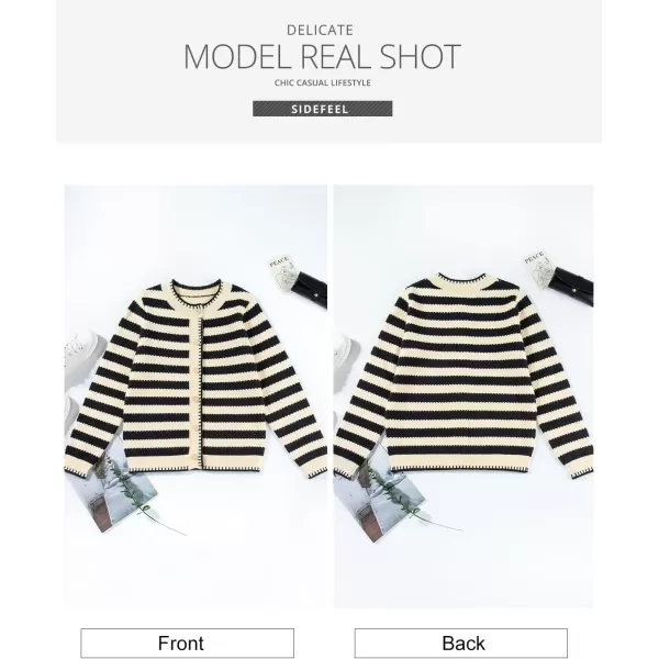 Sidefeel Womens Cardigan Sweaters Striped Open Front Button Down Knitted Coat Cropped Fall Fashion OutwearBrown Stripe