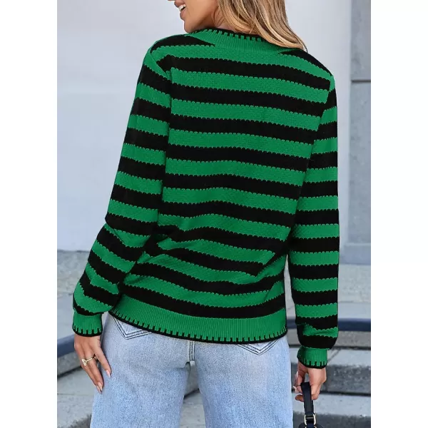 Sidefeel Womens Cardigan Sweaters Striped Open Front Button Down Knitted Coat Cropped Fall Fashion OutwearGreen Stripe