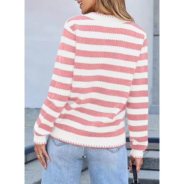 Sidefeel Womens Cardigan Sweaters Striped Open Front Button Down Knitted Coat Cropped Fall Fashion OutwearLight Pink Stripe