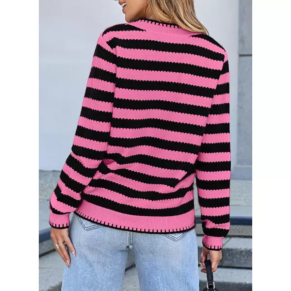 Sidefeel Womens Cardigan Sweaters Striped Open Front Button Down Knitted Coat Cropped Fall Fashion OutwearPink Stripe