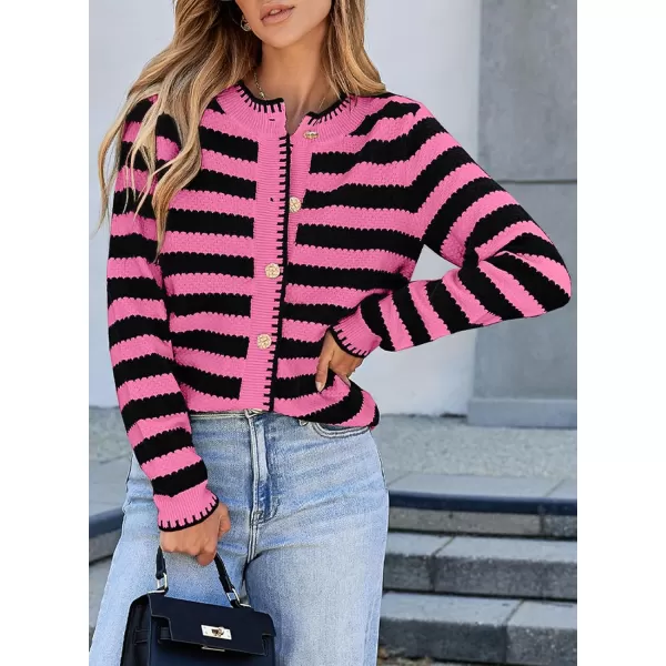 Sidefeel Womens Cardigan Sweaters Striped Open Front Button Down Knitted Coat Cropped Fall Fashion OutwearPink Stripe