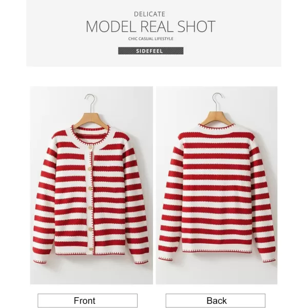 Sidefeel Womens Cardigan Sweaters Striped Open Front Button Down Knitted Coat Cropped Fall Fashion OutwearRed Stripe