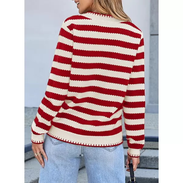 Sidefeel Womens Cardigan Sweaters Striped Open Front Button Down Knitted Coat Cropped Fall Fashion OutwearRed Stripe