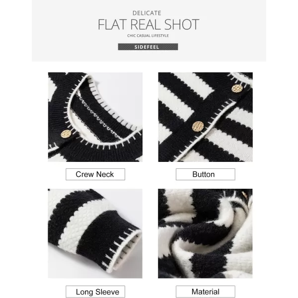 Sidefeel Womens Cardigan Sweaters Striped Open Front Button Down Knitted Coat Cropped Fall Fashion OutwearWhite Stripe