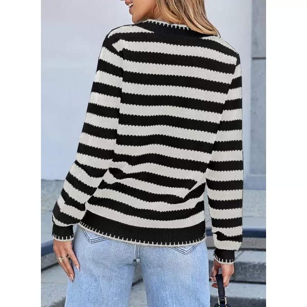 Sidefeel Womens Cardigan Sweaters Striped Open Front Button Down Knitted Coat Cropped Fall Fashion OutwearWhite Stripe