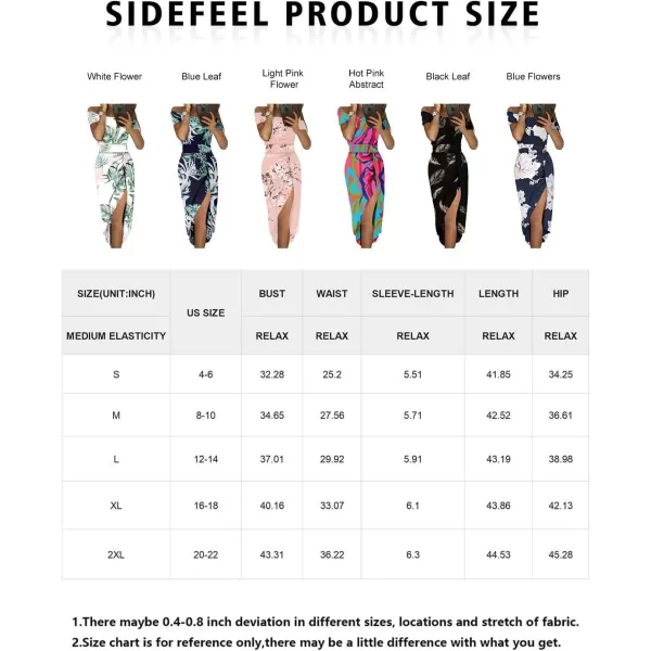 Sidefeel Womens Casual Off The Shoulder Floral Print Ruched High Slit Bodycon Evening Party DressBlue Flowers