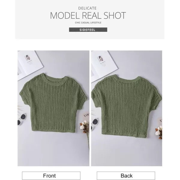 Sidefeel Womens Crochet Tops Short Sleeve Sweater 2024 Fashion Hollow Out Scoop Neck Pullover Knit Tops Cover UpsGreen