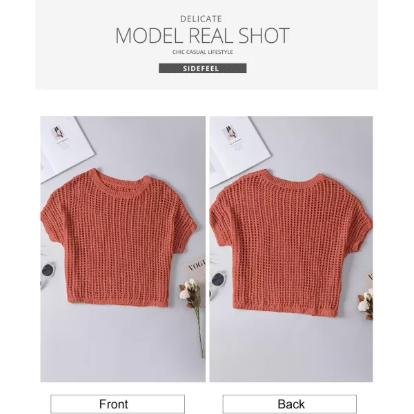 Sidefeel Womens Crochet Tops Short Sleeve Sweater 2024 Fashion Hollow Out Scoop Neck Pullover Knit Tops Cover UpsRed