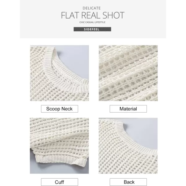 Sidefeel Womens Crochet Tops Short Sleeve Sweater 2024 Fashion Hollow Out Scoop Neck Pullover Knit Tops Cover UpsWhite