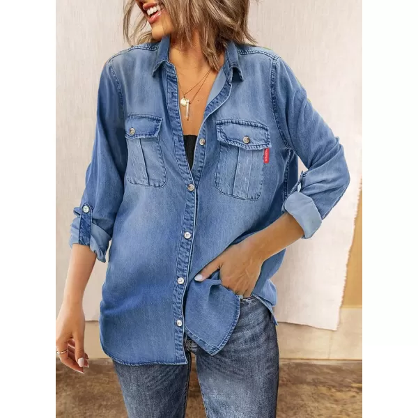 Sidefeel Womens Denim Tops Long Sleeve Shacket Jackets Button Down Collared Jean ShirtAshleigh Blue