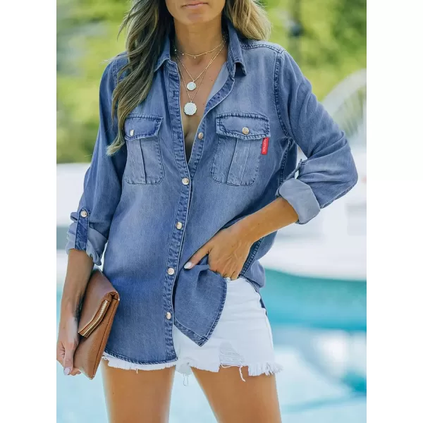 Sidefeel Womens Denim Tops Long Sleeve Shacket Jackets Button Down Collared Jean ShirtAshleigh Blue