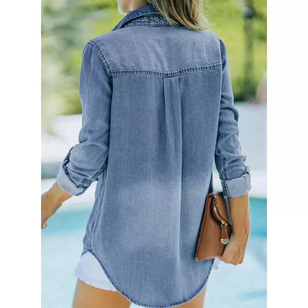 Sidefeel Womens Denim Tops Long Sleeve Shacket Jackets Button Down Collared Jean ShirtBeau Blue