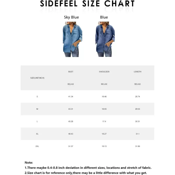 Sidefeel Womens Denim Tops Long Sleeve Shacket Jackets Button Down Collared Jean ShirtBlue