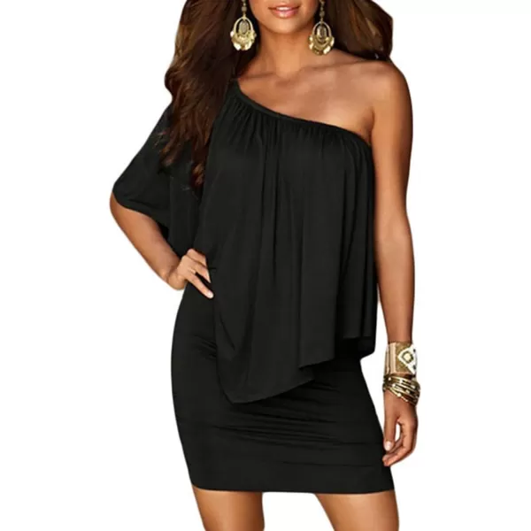 Sidefeel Womens Dresses Off Shoulder Ruffles Night Club Bodycon Mini DressBlack