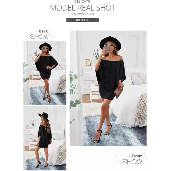Sidefeel Womens Dresses Off Shoulder Ruffles Night Club Bodycon Mini DressBlack