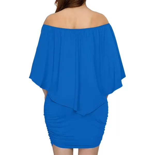 Sidefeel Womens Dresses Off Shoulder Ruffles Night Club Bodycon Mini DressBlue