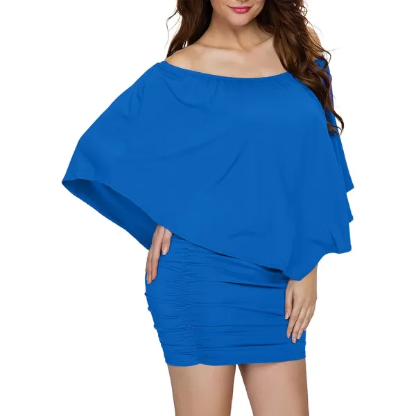 Sidefeel Womens Dresses Off Shoulder Ruffles Night Club Bodycon Mini DressBlue
