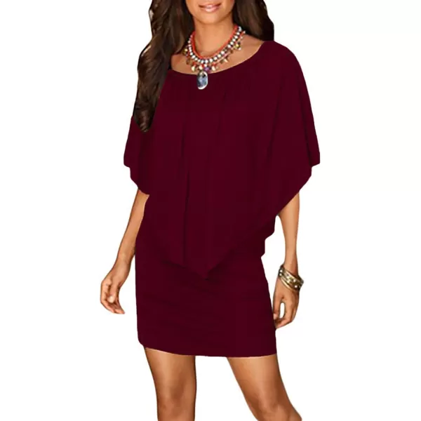 Sidefeel Womens Dresses Off Shoulder Ruffles Night Club Bodycon Mini DressBurgundy