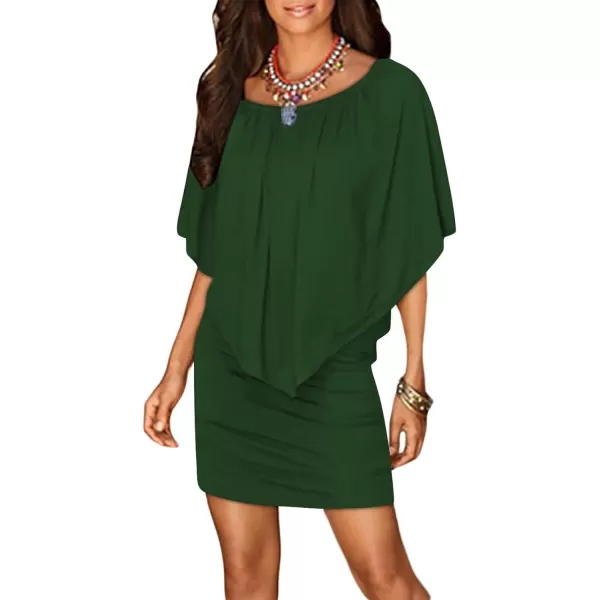 Sidefeel Womens Dresses Off Shoulder Ruffles Night Club Bodycon Mini DressDark Green