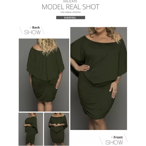 Sidefeel Womens Dresses Off Shoulder Ruffles Night Club Bodycon Mini DressGreen