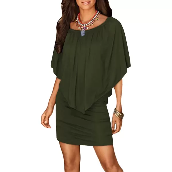 Sidefeel Womens Dresses Off Shoulder Ruffles Night Club Bodycon Mini DressGreen