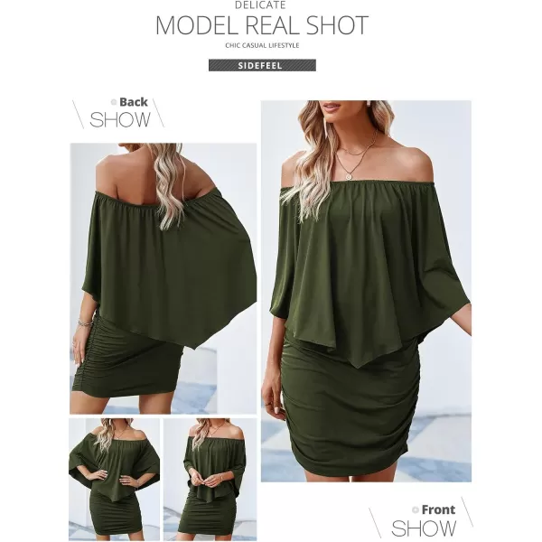 Sidefeel Womens Dresses Off Shoulder Ruffles Night Club Bodycon Mini DressGreen