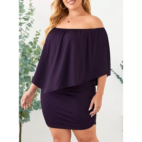 Sidefeel Womens Dresses Off Shoulder Ruffles Night Club Bodycon Mini DressPurple