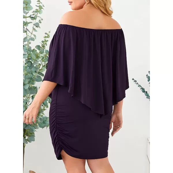 Sidefeel Womens Dresses Off Shoulder Ruffles Night Club Bodycon Mini DressPurple