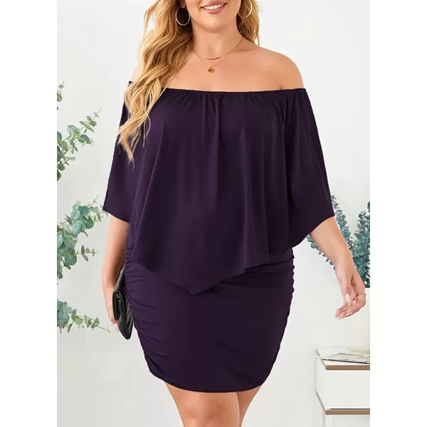 Sidefeel Womens Dresses Off Shoulder Ruffles Night Club Bodycon Mini DressPurple